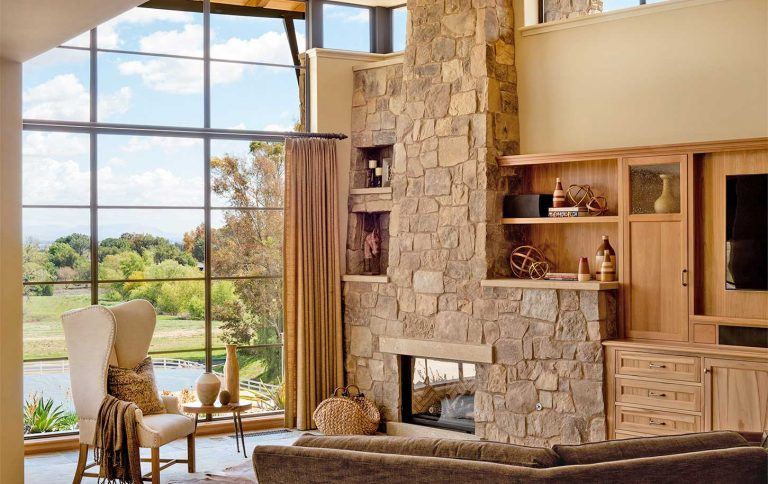Contemporary Ranch Style Living Room and Fireplace Designed by HartmanBaldwin