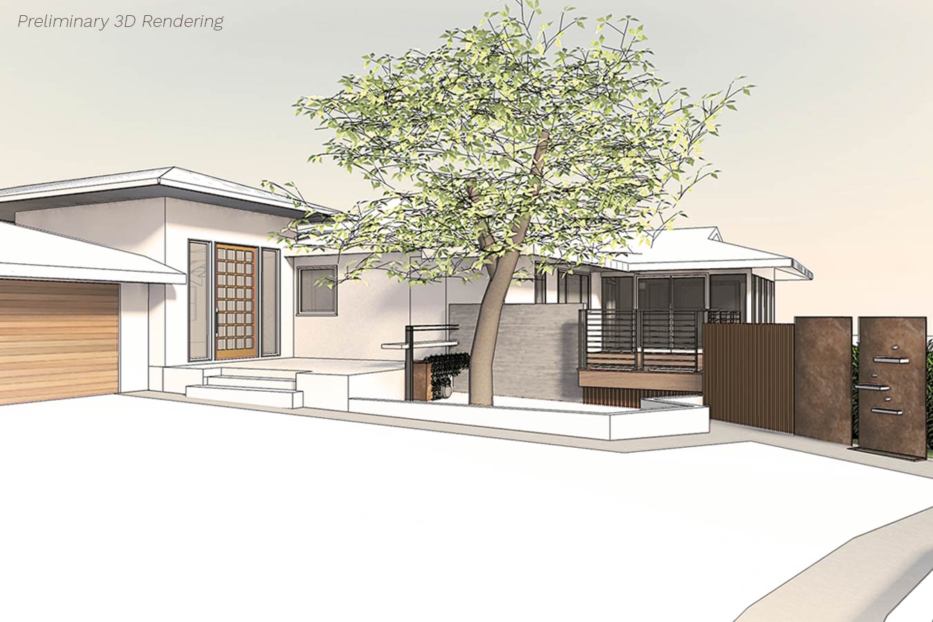 Architectural drawing of exterior of South San Rafael home remodel.