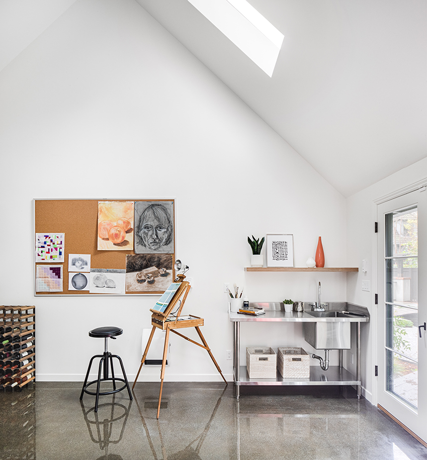 Luxury art studio interior design from English cottage style home remodel in Southern California