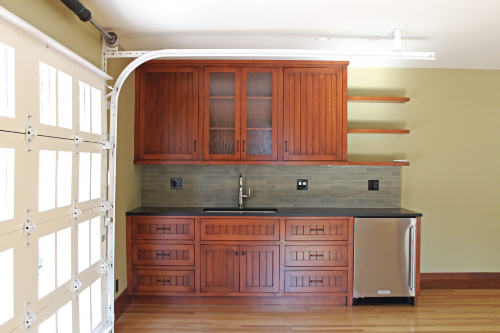 HartmanBaldwin Canyon Residence Craftsman Remodel Garage Bar - Hartman Baldwin Pre-Launch Built-in Craftsman-style wet bar in remodeled garage