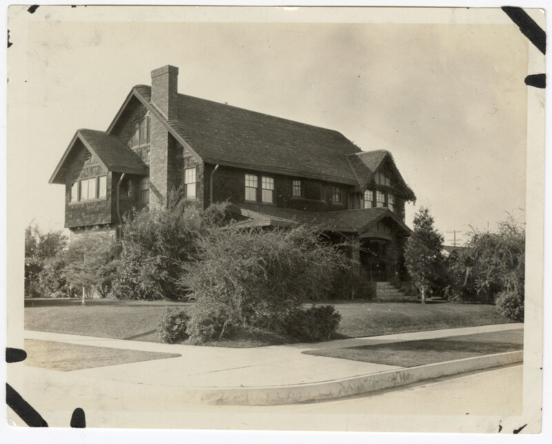 Old sepia-toned photograph of the Henry Levy House, a large Craftsman-style home in Oxnard, California